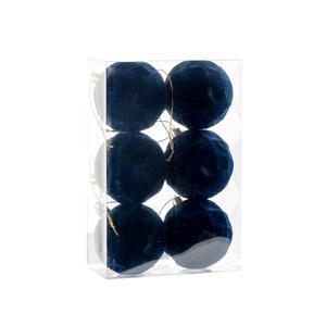 6 boules effet velours - ø 6 cm - Bleu
