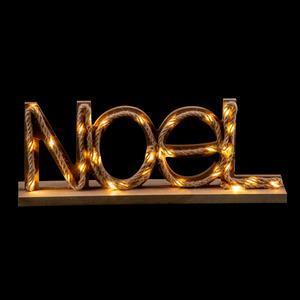 Mot NOEL lumineux à poser bois et cordage - 33 x 5 x 13.5 cm - Marron, blanc chaud