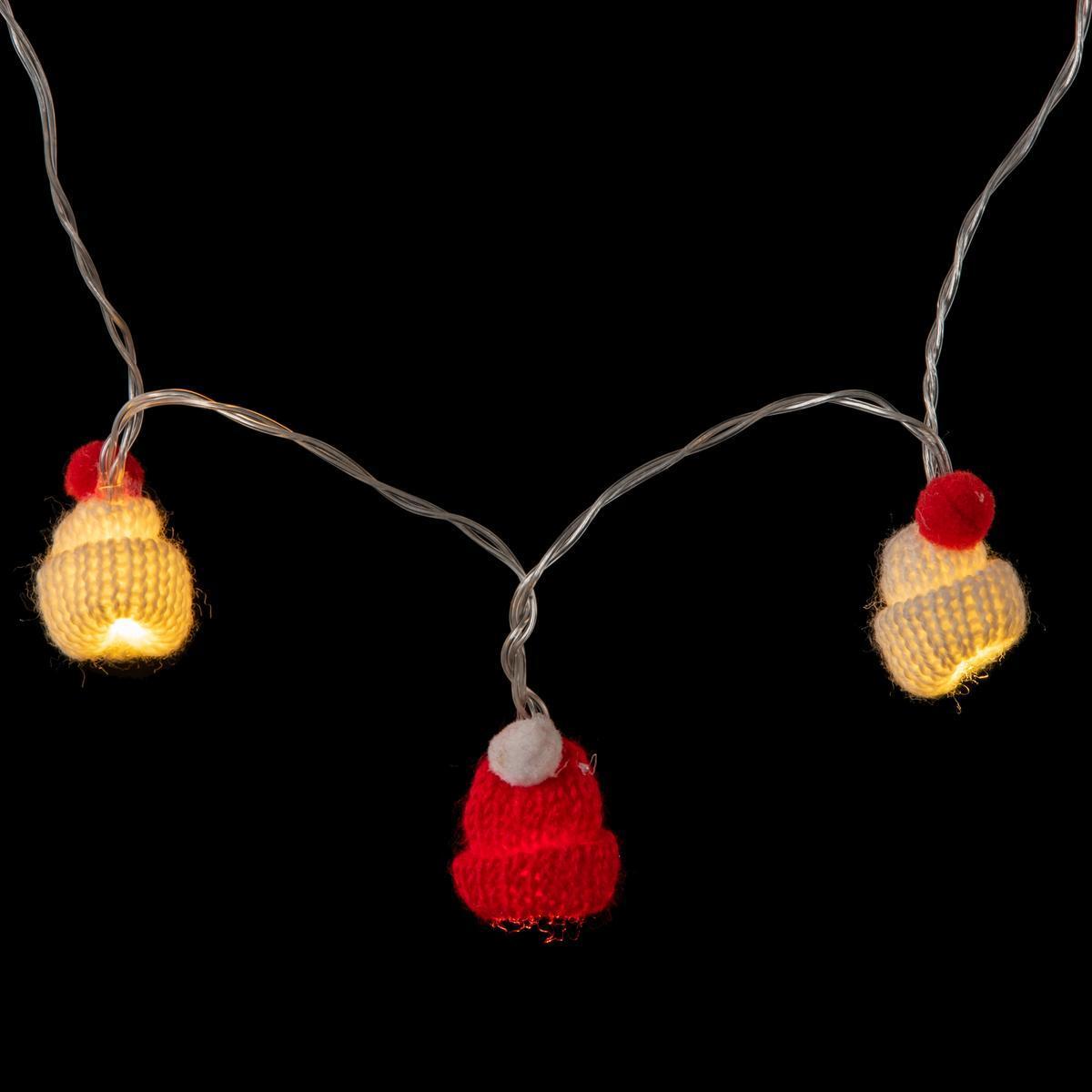 Guirlande électrique à bonnets 10 LEDs - 135 + 30 cm - Rouge, blanc chaud