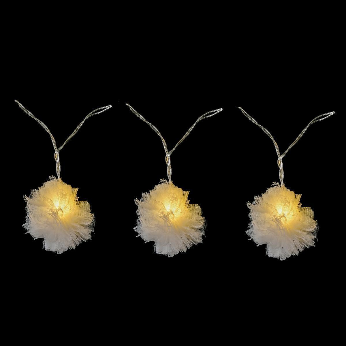Guirlande électrique à froufrous 10 LEDs - 135 + 30 cm - Blanc chaud