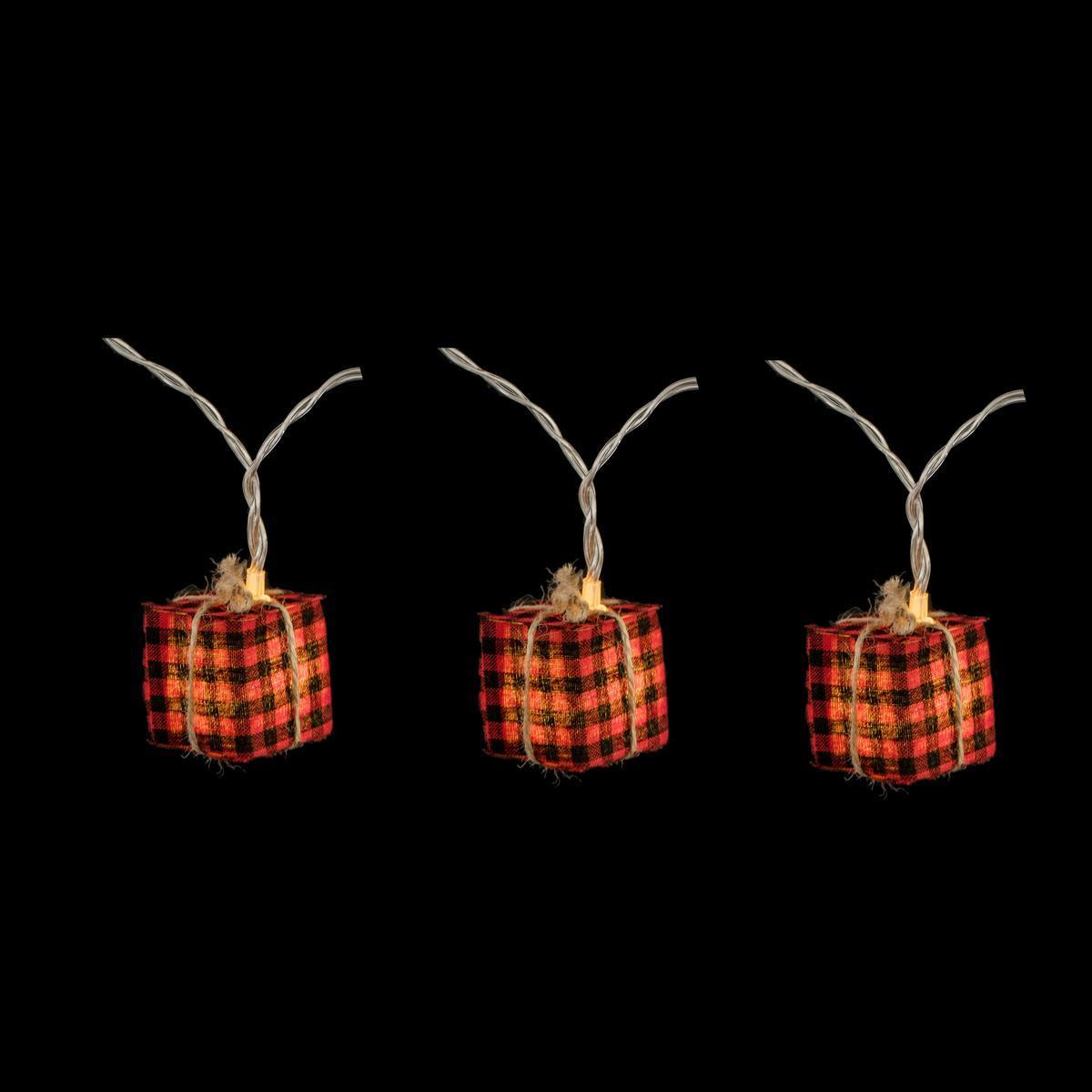 Guirlande électrique à paquets cadeaux Écossais 10 LEDs - 135 + 30 cm - Blanc chaud