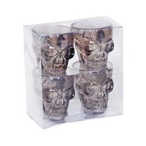 4 verres à shooter tête de mort - 30 ml - Transparent, noir