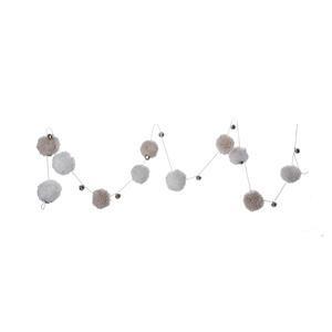 Guirlande 11 pompons et clochettes - L 170 cm - Gris, blanc