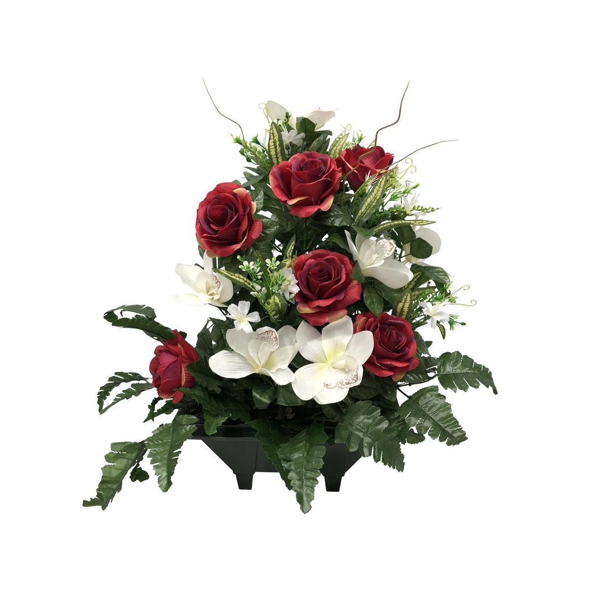 Jardinière de roses et orchidées synthétiques - H 50 cm - Différents modèles - Rose, rouge, vert