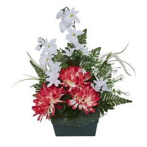 Jardinière chrysanthèmes et orchidées synthétiques - H 46 x 16 x 10 cm - Différents modèles - Multicolore