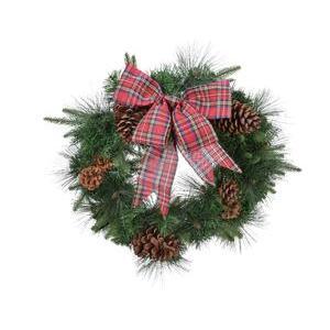 Couronne sapin avec nœud tartan - ø 50 cm