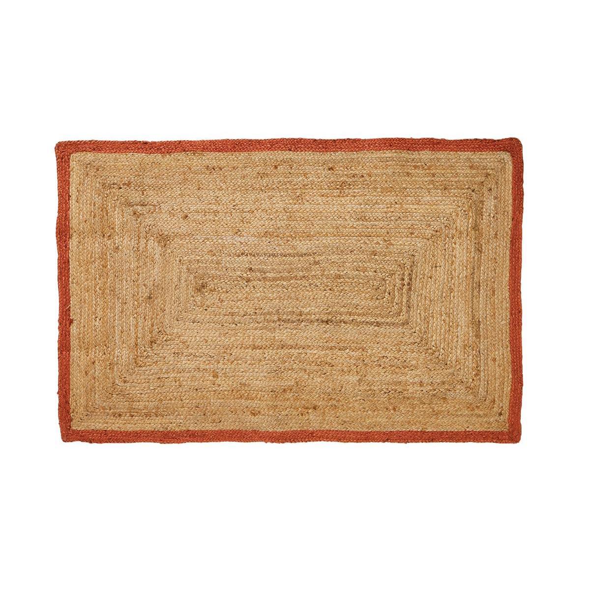 Tapis jute - 100 x 150 cm - Beige, rouge terracotta