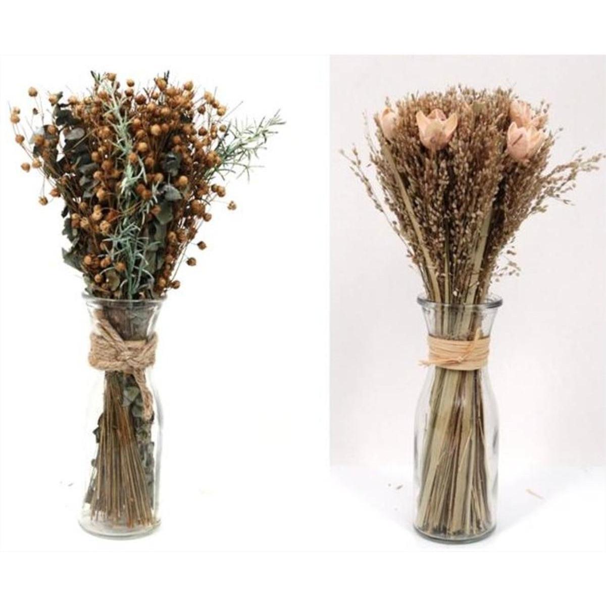 Bouquet d'herbes et de fleurs séchées en vase - H 31 cm - Différents modèles