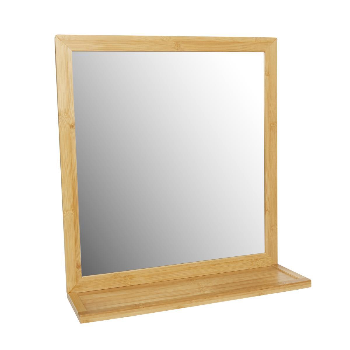 Miroir - tablette en bambou - 47.5 x 13.5 x 51.3 cm - Transparent, marron