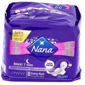 8 serviettes intimes maxi nuit - Épaisseur 7 mm - Violet, blanc