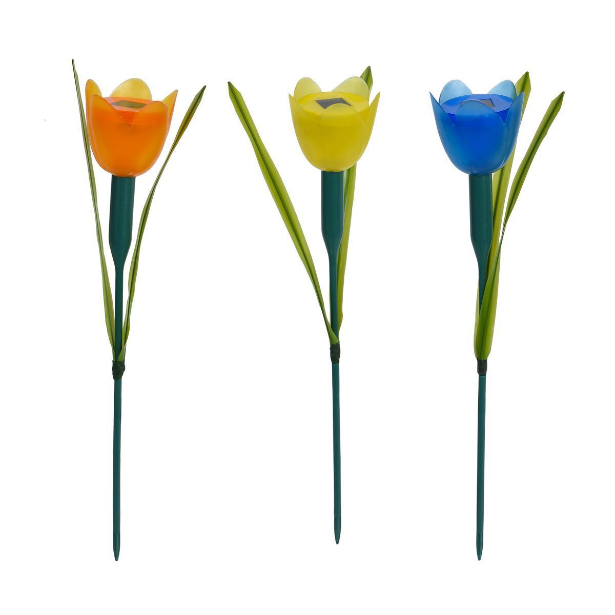 Balise solaire tulipe - ø 4.7 x H 48 cm - Différents modèles - Jaune, rouge, vert, rose