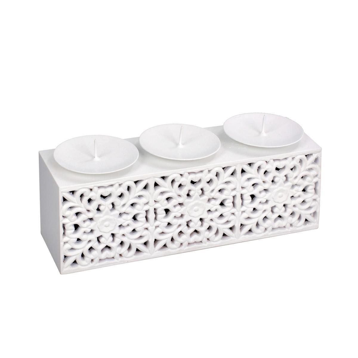 Bougeoir Arabesque 3 supports - 24 x H 8 x 7 cm - Blanc