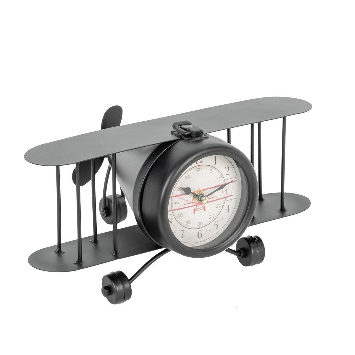 Horloge à poser avion - 32 x H 15 x 22 cm - Noir