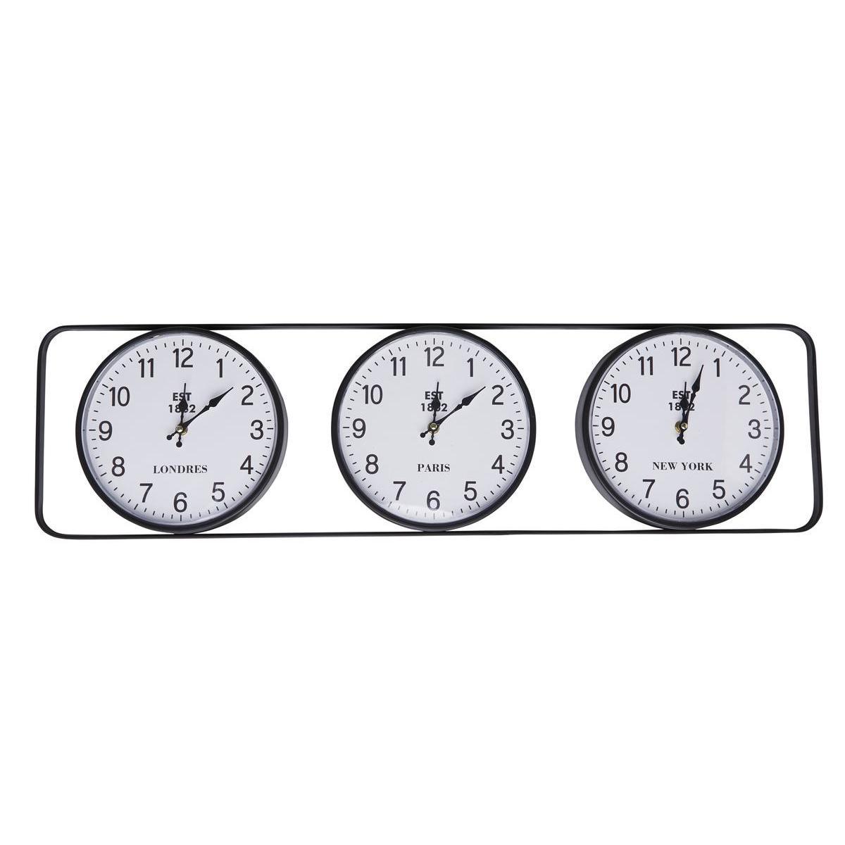 Horloge 3 cadrans - 90 x H 25 x 4 cm - Noir, blanc