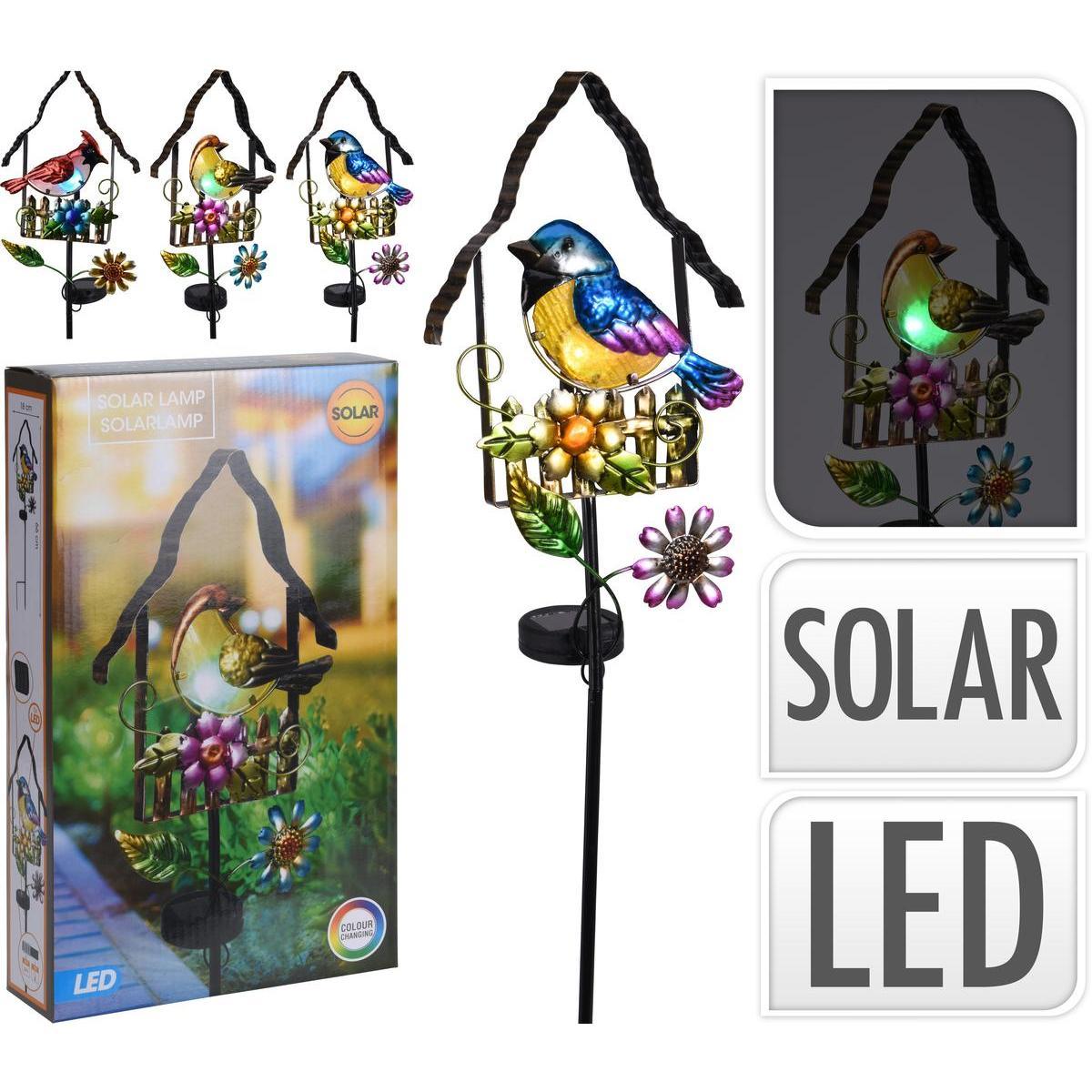 Lampe solaire oiseau sur pique - 18 x 18 x H 66 cm - Différents modèles
