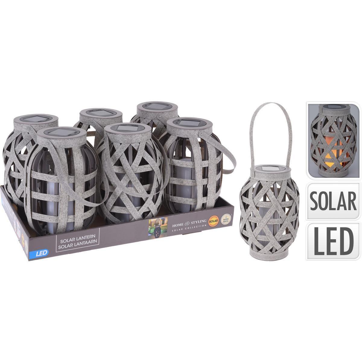 Lanterne solaire rotin avec bougie LED - 15 x 15 x H 25 cm - Différents modèles