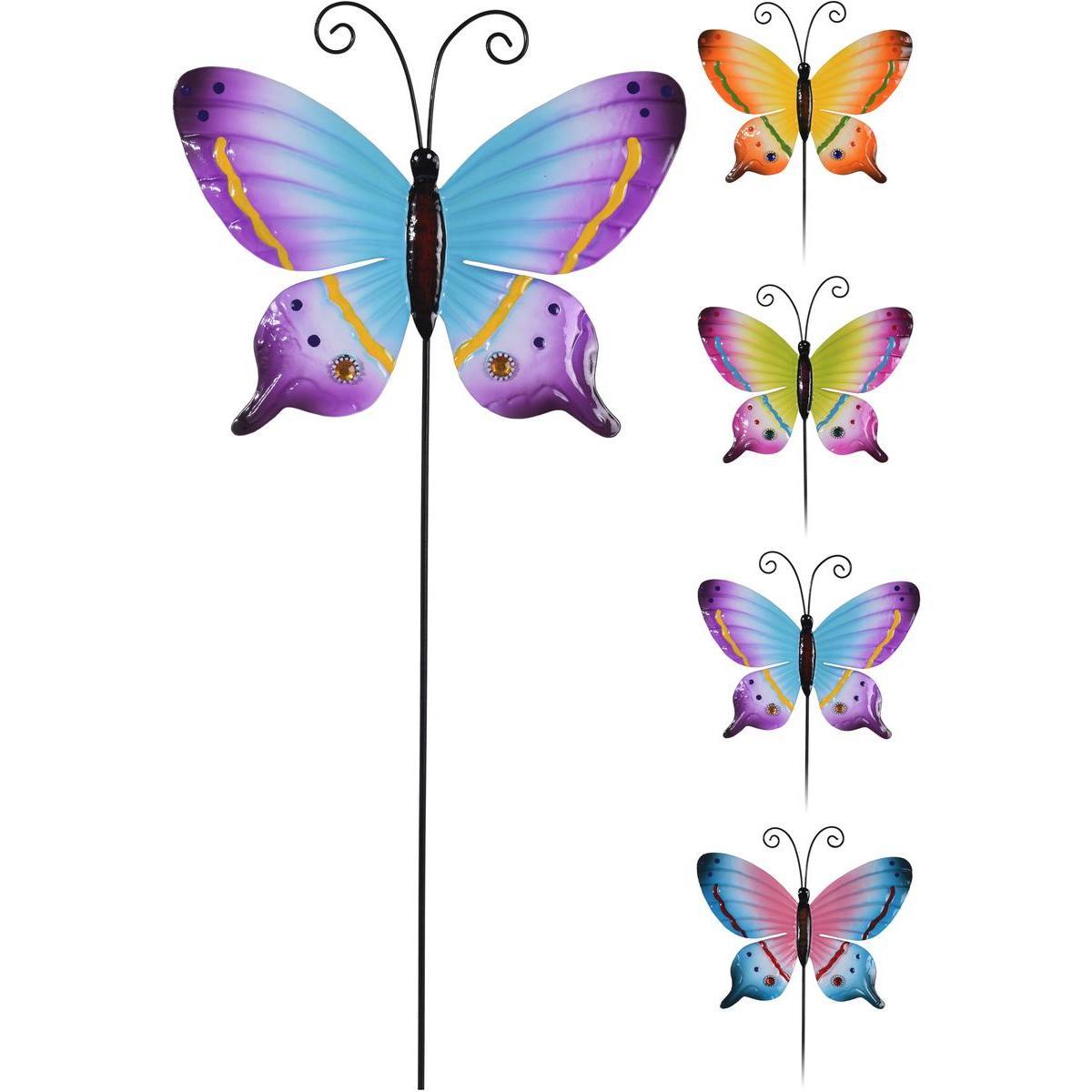 Papillon en métal sur pique - 18.7 x H 61 cm - Différents modèles