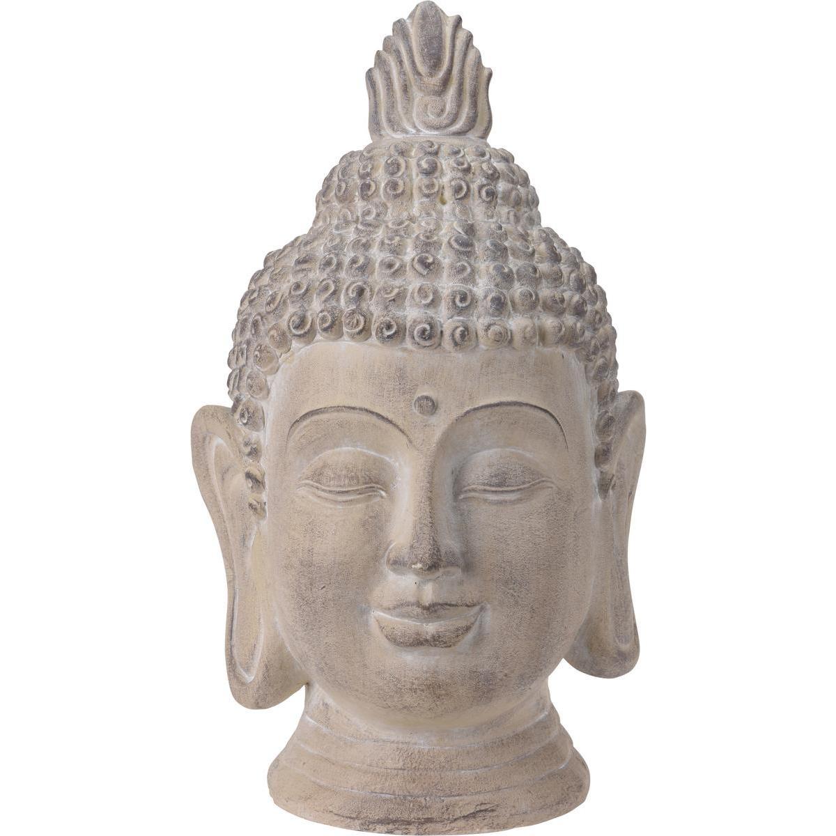 Statue tête de Bouddha - 26 x 25 x H 41 cm - Beige crème