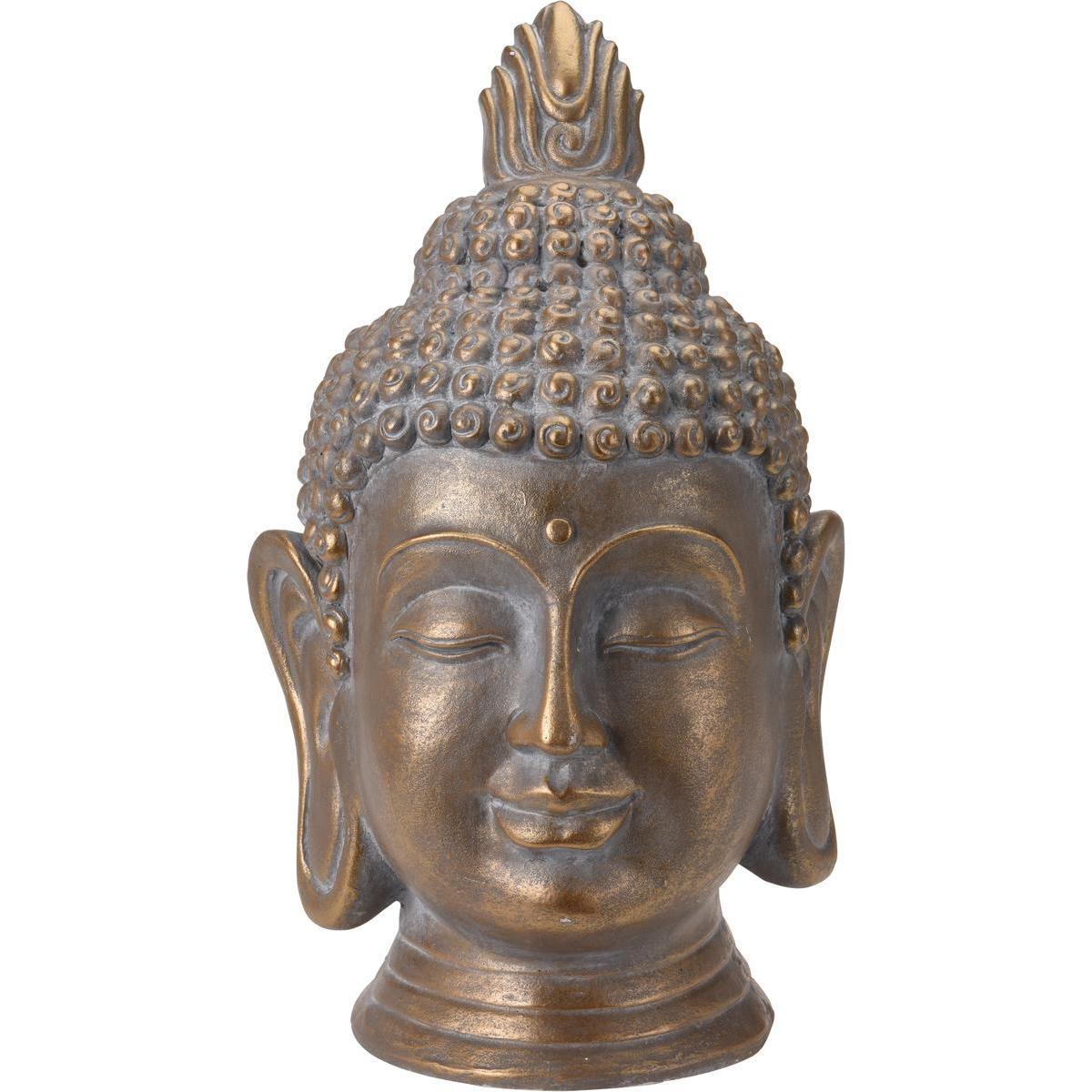 Statue tête de Bouddha - 26 x 25 x H 41 cm - Or