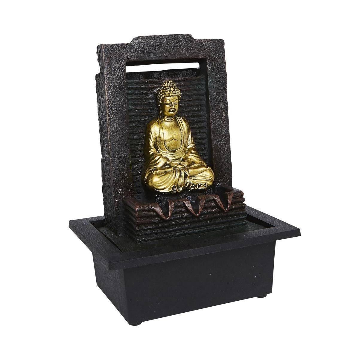 Fontaine déco Bouddha - 21 x H 30 x 16 cm - Or, gris