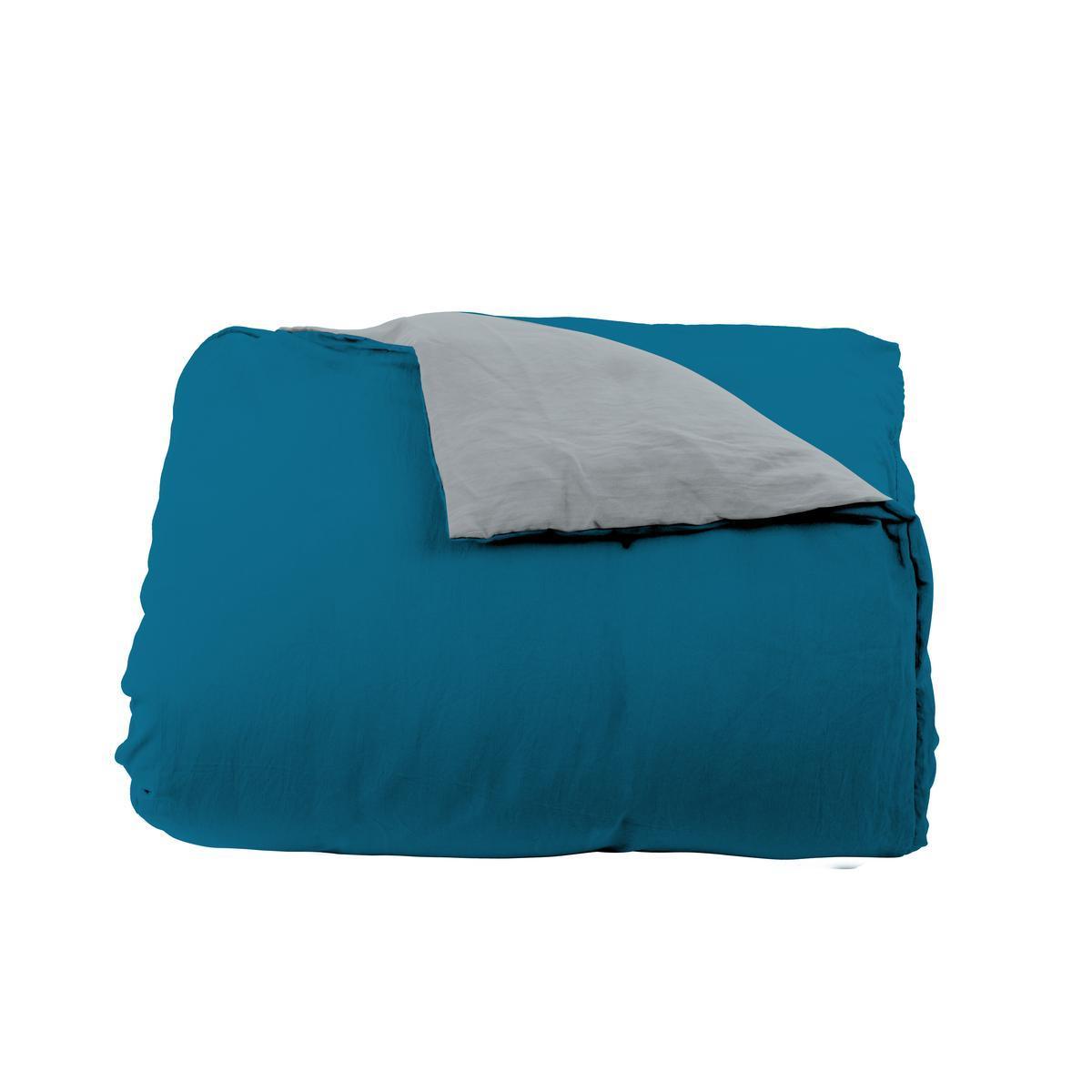 Couette bicolore - 240 x 220 cm - Différents modèles - Gris, bleu pétrole