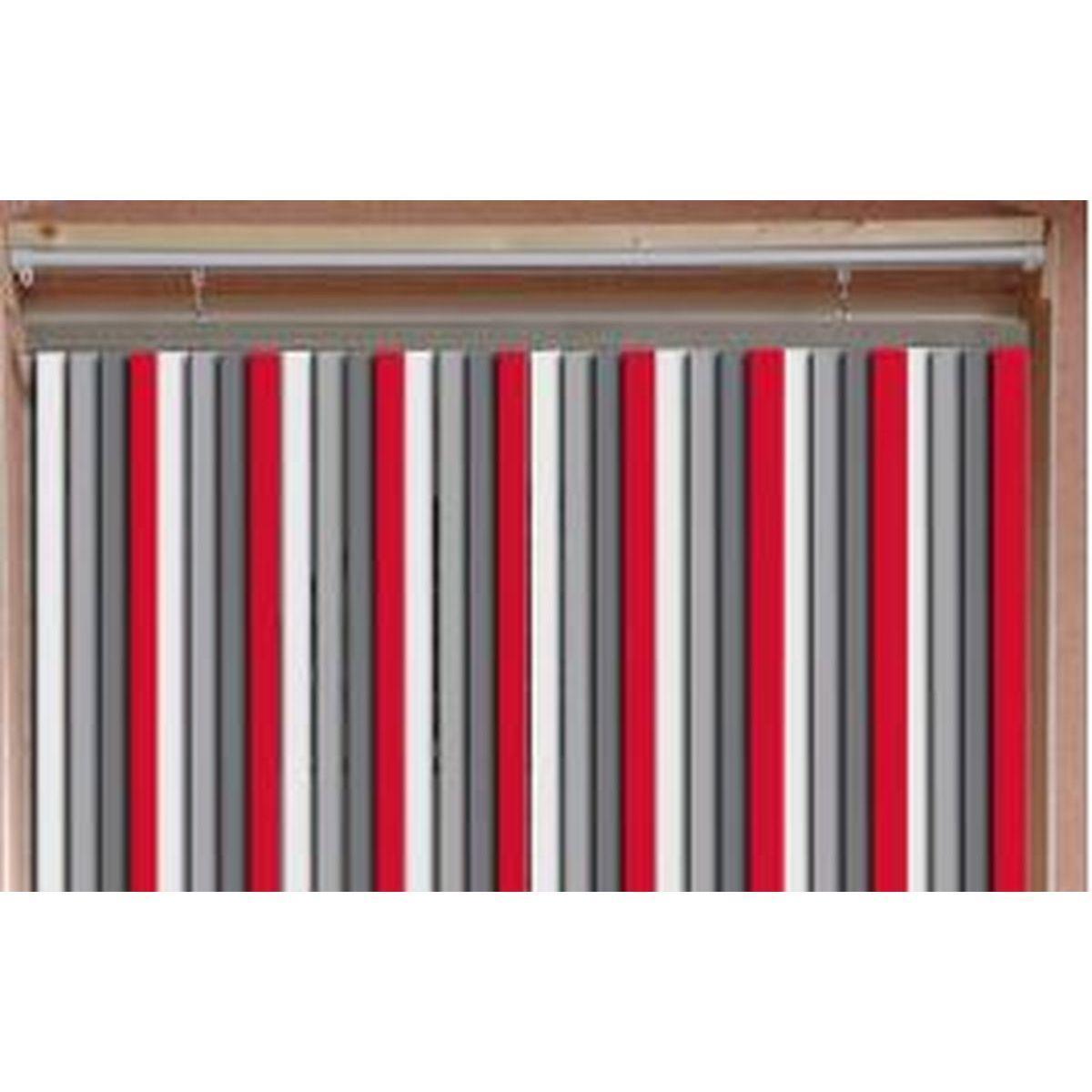 Rideau de porte à lanières en plastique - 90 x 220 cm - Gris et rouge