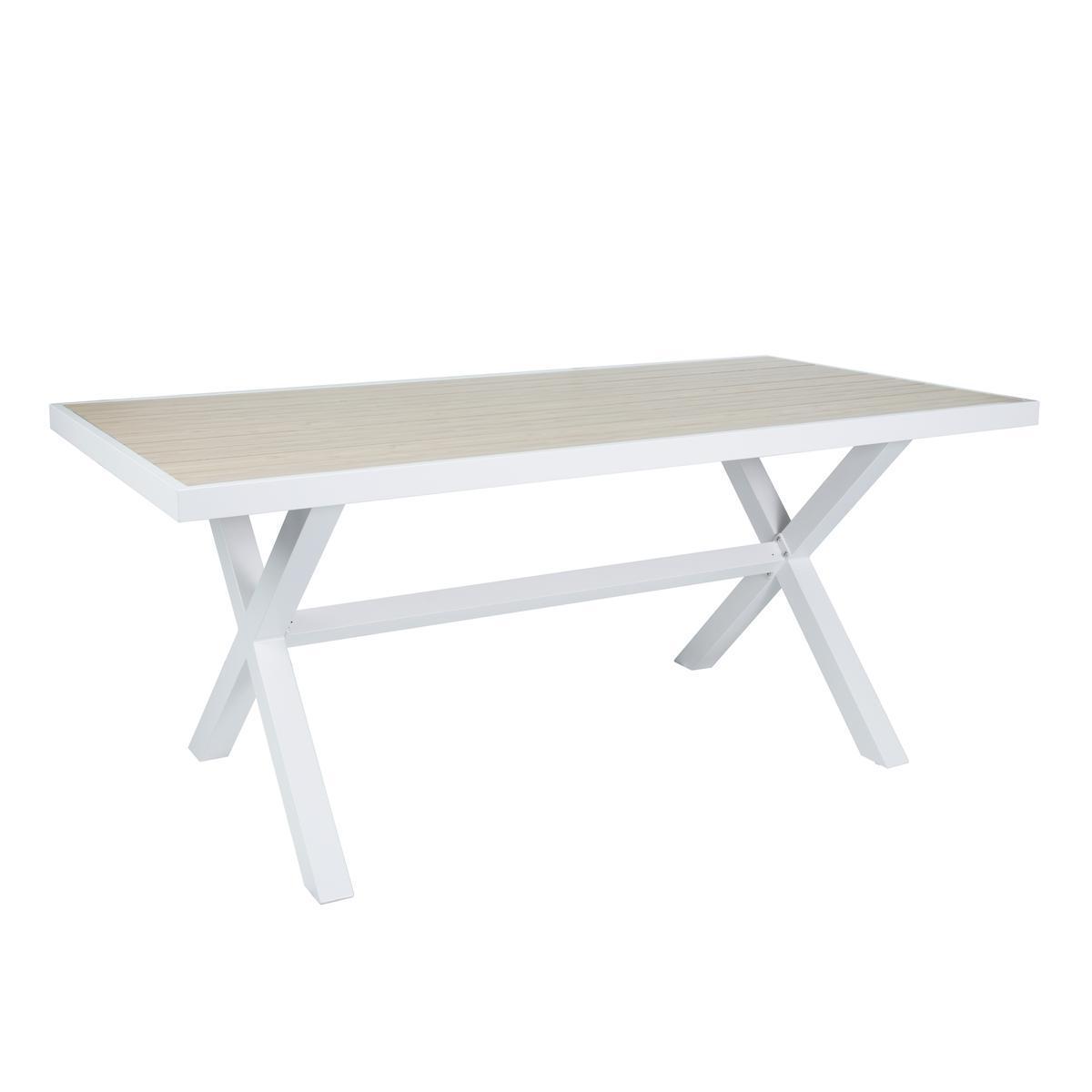 Table Lucia imitation bois - L 180 x H 90 x P 74 cm - Blanc, marron