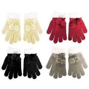 Gants à pompons pour femme - 12.2 x 3 x 19 cm - Différents coloris - Noir, gris, rouge ou blanc