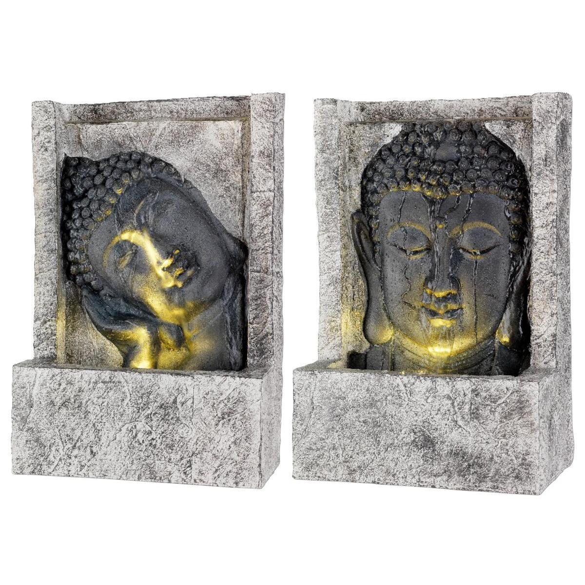 Fontaine Bouddha lumineuse - L 28 x H 40 x l 13.5 cm - Différents modèles - Gris