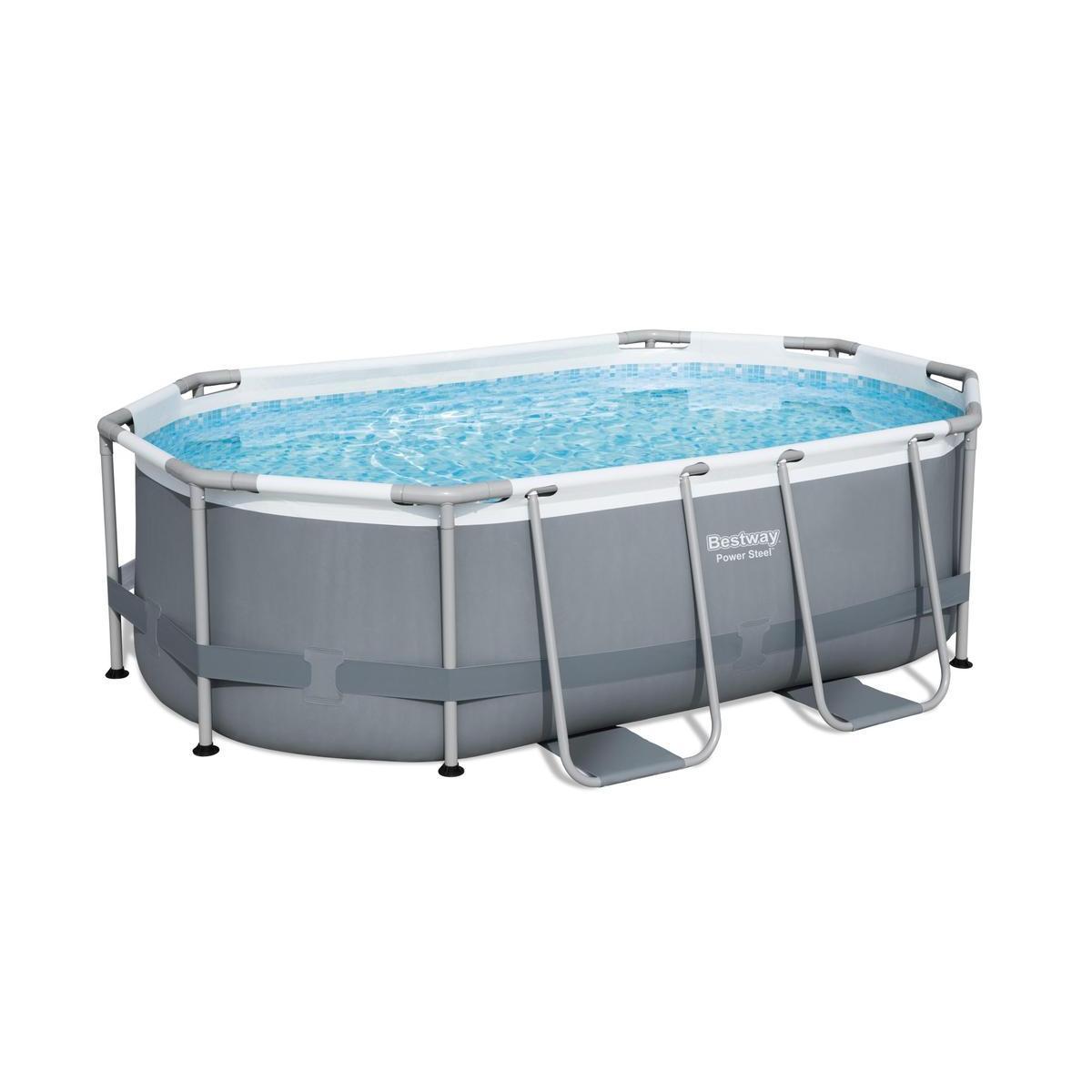 Piscine hors sol ovale Power Steel™ - 305 x 200 x 84 cm - Gris - BESTWAY