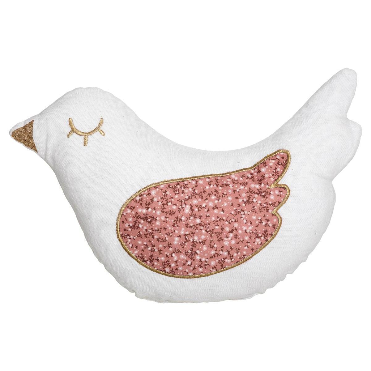 Coussin Oiseau - L 24.5 x H 37 x 2.7 cm - Rose, blanc