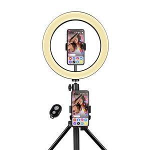 Anneau lumineux pour selfie/ vidéo + trépied - 14 x 6.5 x 20 cm - Noir, blanc