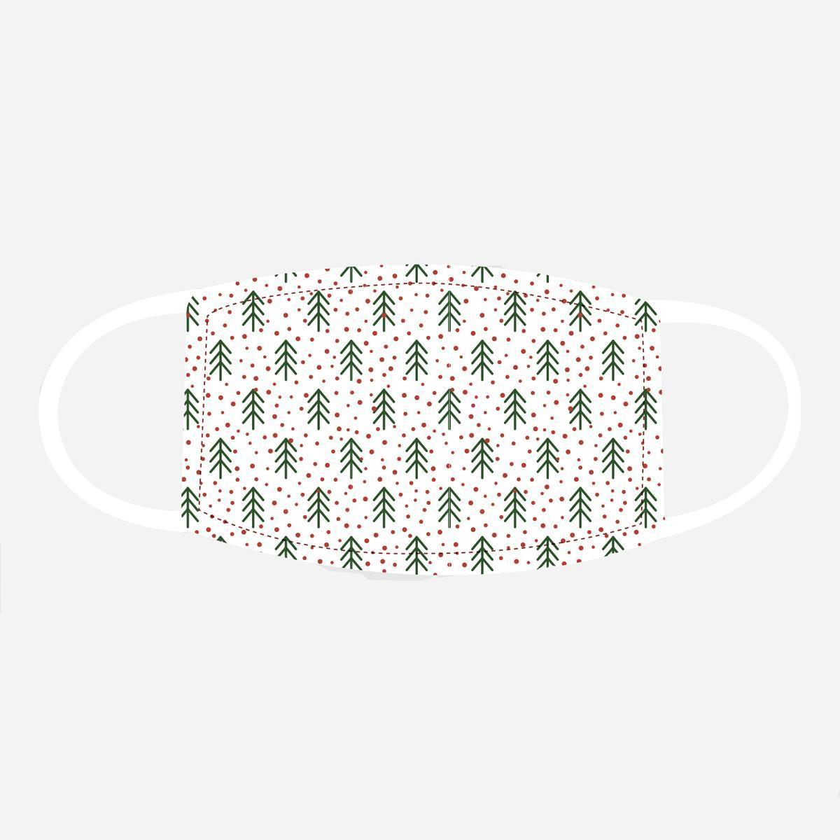 Masque barrière adulte en tissu motif Sapins - 19.5 x 8.5 cm - Vert, blanc