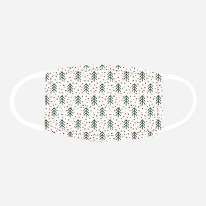 Masque barrière adulte en tissu motif Sapins - 19.5 x 8.5 cm - Vert, blanc