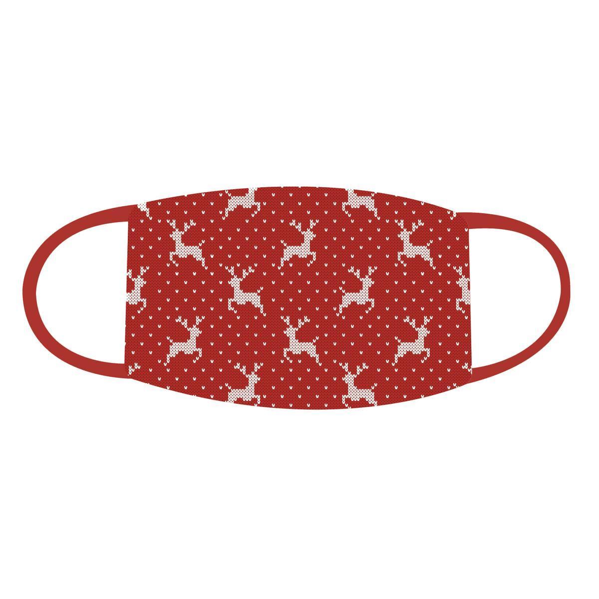 Masque barrière adulte en tissu motif Rennes - 19.5 x 8.5 cm - Rouge, blanc