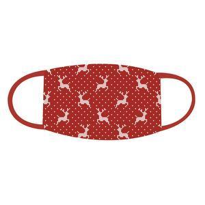 Masque barrière adulte en tissu motif Rennes - 19.5 x 8.5 cm - Rouge, blanc