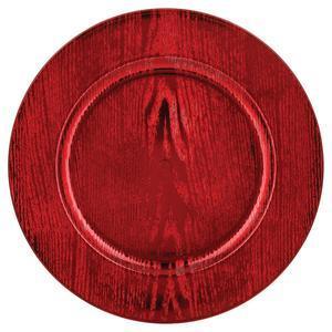Assiette de présentation ronde - motif bois - rouge