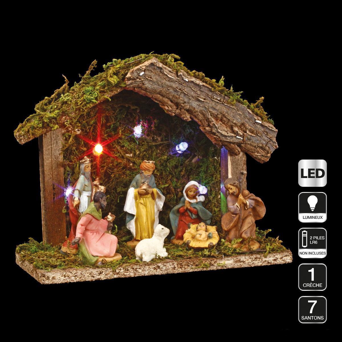 Creche de Noël lumineuse 5 led avec 7 santons inclus