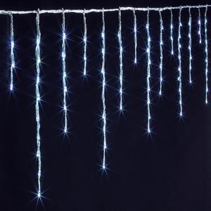 Rideau stalactite electrique exterieure technobright 240 led 40 tombees h36x400cm 4 vitesses blanc froid fil transparent avec timer integre
