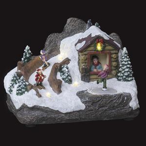 Village de Noël chalet sous la neige lumineux/mouvement