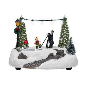 Scène de Noël animée & lumineuse Photographe de Vie - Déco de village - L 20 x H 14.5 x l 14 cm - Multicolore