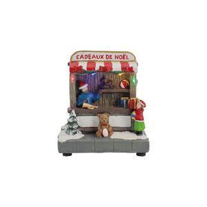 Scène de Noël animée Stand de Jouets gratuits  - Déco de village - L 10 x H 10.5 x l 8 cm - Multicolore
