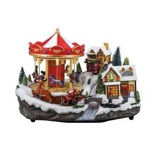 Scène de Noël animée & lumineuse Carrousel du Village - Déco de village - L 38.5 x H 27.5 x l 25.5 cm - Multicolore