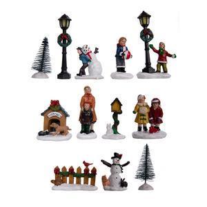 12 accessoires pour village de Noël - Déco de village - 4 à 9 cm - Multicolore