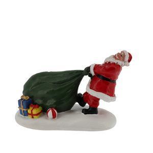 Père Noël tirant sa hotte - Déco de village - L 8.3 x H 6.5 x l 5 cm - Multicolore