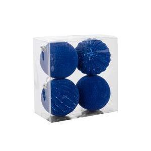 4 boules de Noël en velours - ø 8 cm - Bleu - FAIRY STARS