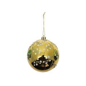 Boule de Noël à branches dorées et fleurs blanches - ø 8 cm - Or - FAIRY STARS