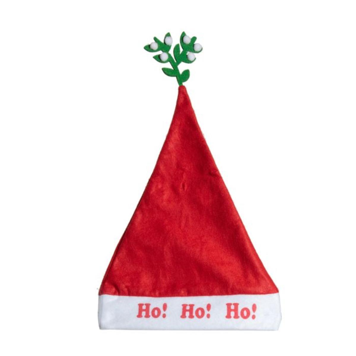 Bonnet de Noël Ho Ho Ho ! - L 47 x l 29 cm - Rouge, blanc