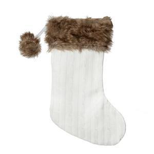 Chaussette de Noël polaire - L 43.5 x l 26 cm - Marron, blanc