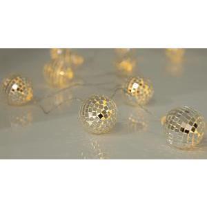 Guirlande boules disco 10 LED - 1.5 m - Gris, blanc chaud